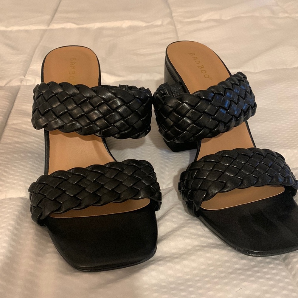 Black chunky high heel sandal
